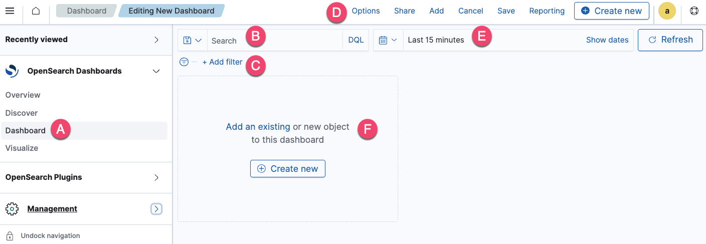 Dashboard user interface